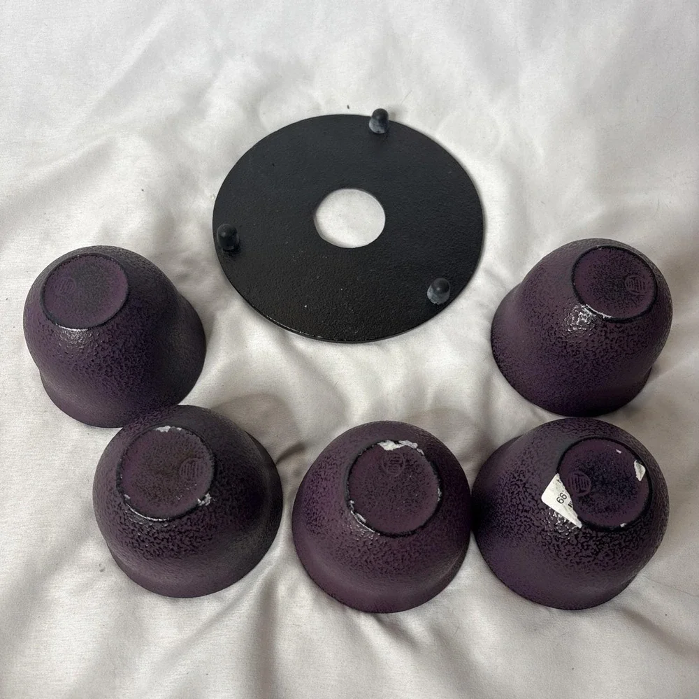 Vtg Purple Hobnail Cast Iron Japanese Tetsubin Teacup Set 5 Cups 1 Saucer